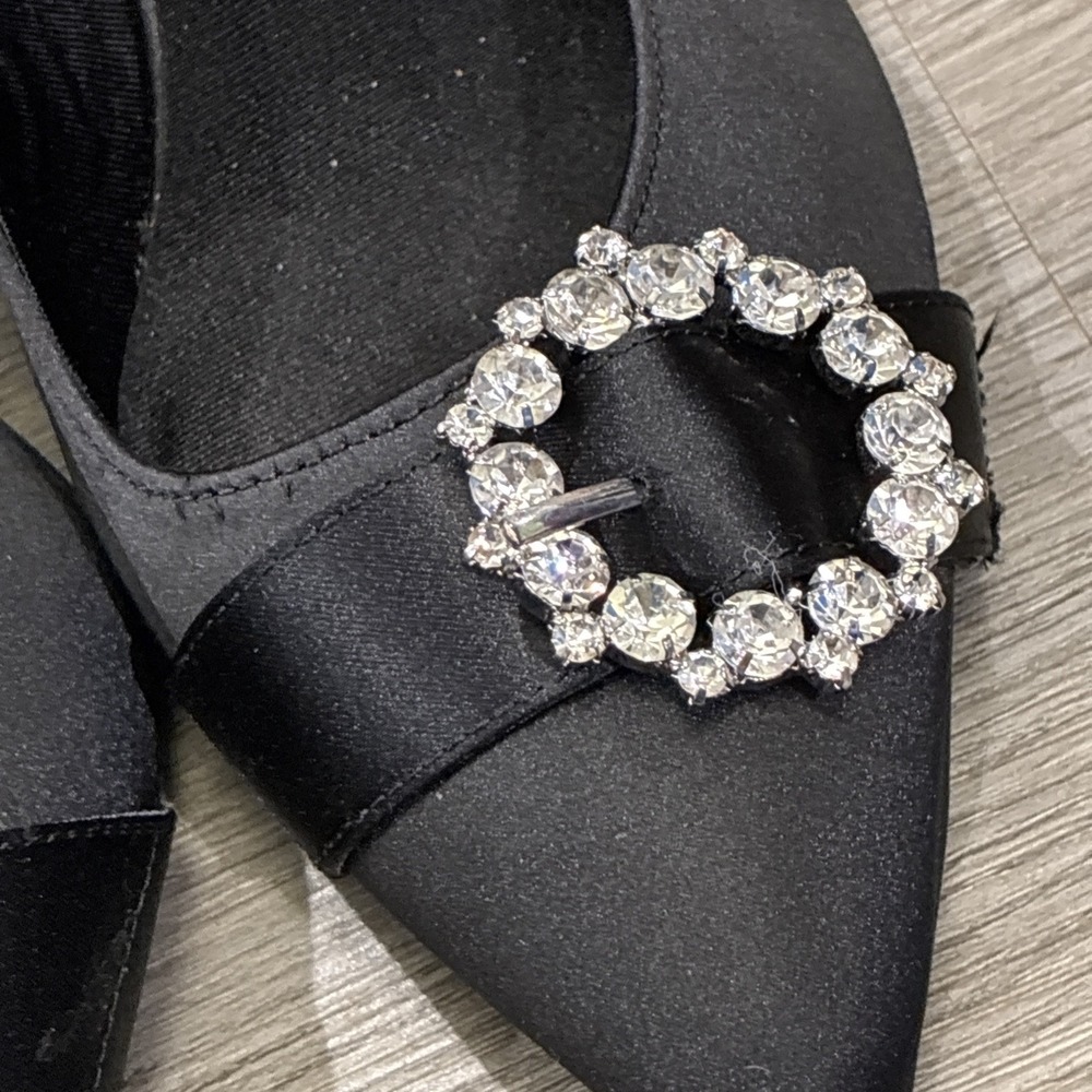 Anne Klein Iflex Rhinestone Embellished Satin High Heel Dress Pumps Sz 8 In Blk - Picture 3 of 10